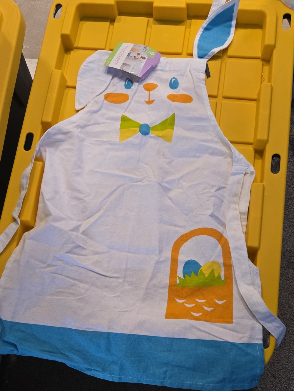 Kids Bunny Apron in White and Blue with Playful Bow Accent 2 Available